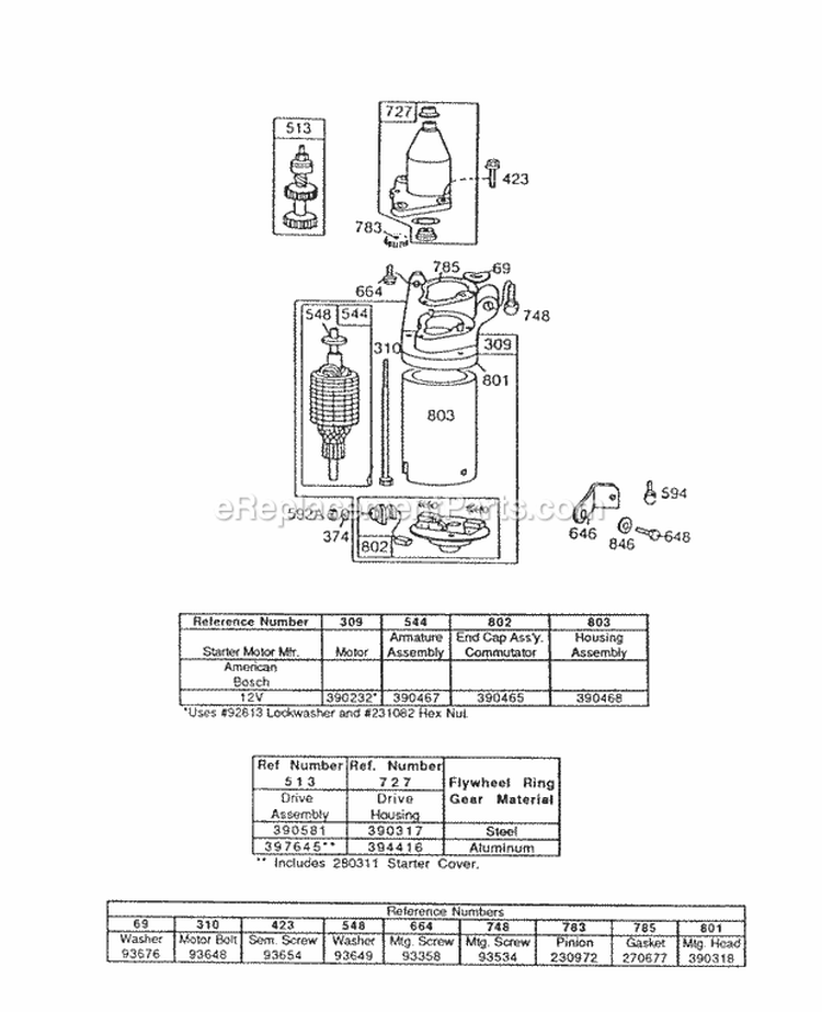 Electric Starter Diagram and Parts List for 130902-1218-01  Briggs and Stratton Engine